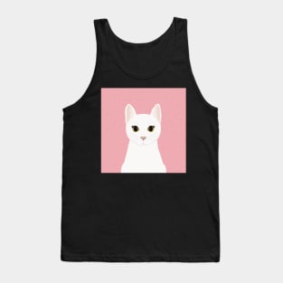 The cute white cat queen is watching you , white feathers and small kitten footsteps in the pink background Tank Top
